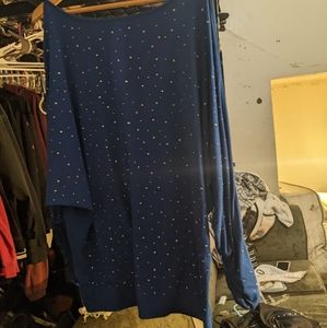 Allen B. Royal Blue Rhinestone Embellished Cold Shoulder L/S Top